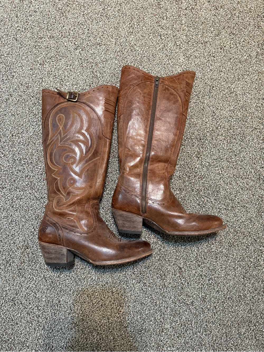 Ariat Tan Leather Western Knee Boots with Embroidery